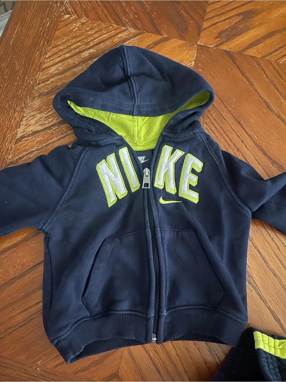 Nike Navy and Neon Green Kids Hoodie & Joggers Set